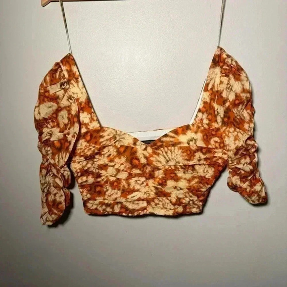 NWOT Zara Geometric Floral Print Cotton Cropped  Top S - Picture 3 of 8